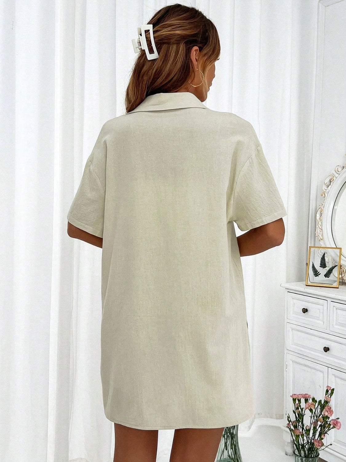 Button Up Half Sleeve Top and Shorts Set - Trendsi - Flyclothing LLC