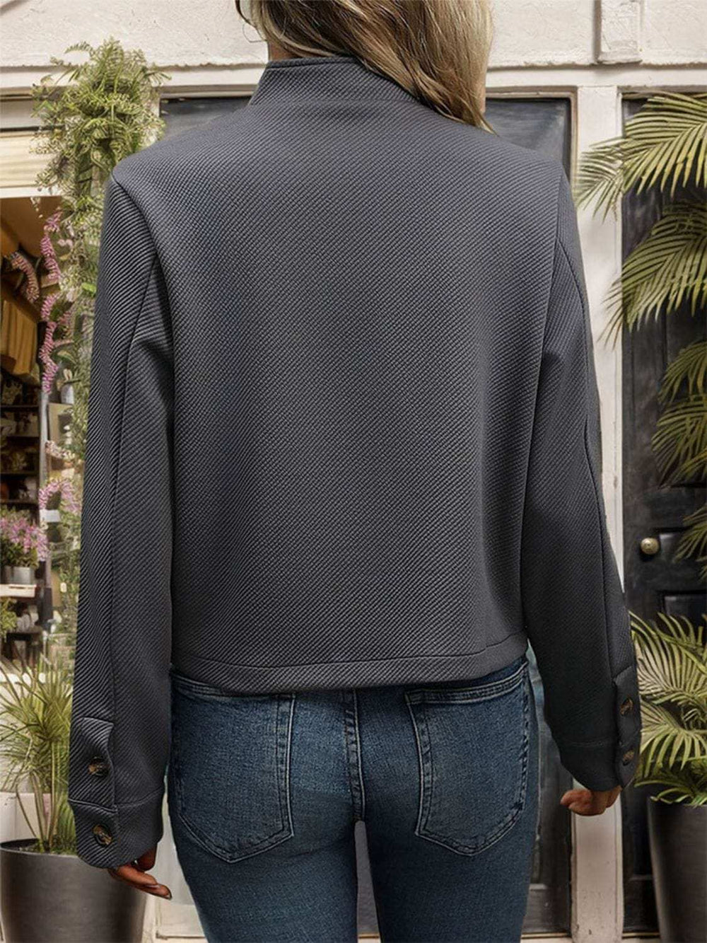 Textured Button Up Long Sleeve Jacket - Trendsi - Flyclothing LLC