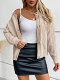 Cable-Knit Round Neck Button Up Cardigan - Trendsi