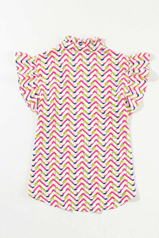 Ruffled Notched Cap Sleeve Blouse - Trendsi - Flyclothing LLC