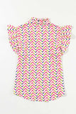 Ruffled Notched Cap Sleeve Blouse - Trendsi - Flyclothing LLC