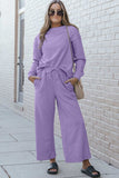 Double Take Full Size Textured Long Sleeve Top and Drawstring Pants Set - Trendsi - Flyclothing LLC
