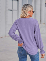 V-Neck Eyelet Flounce Sleeve Blouse - Trendsi - Flyclothing LLC