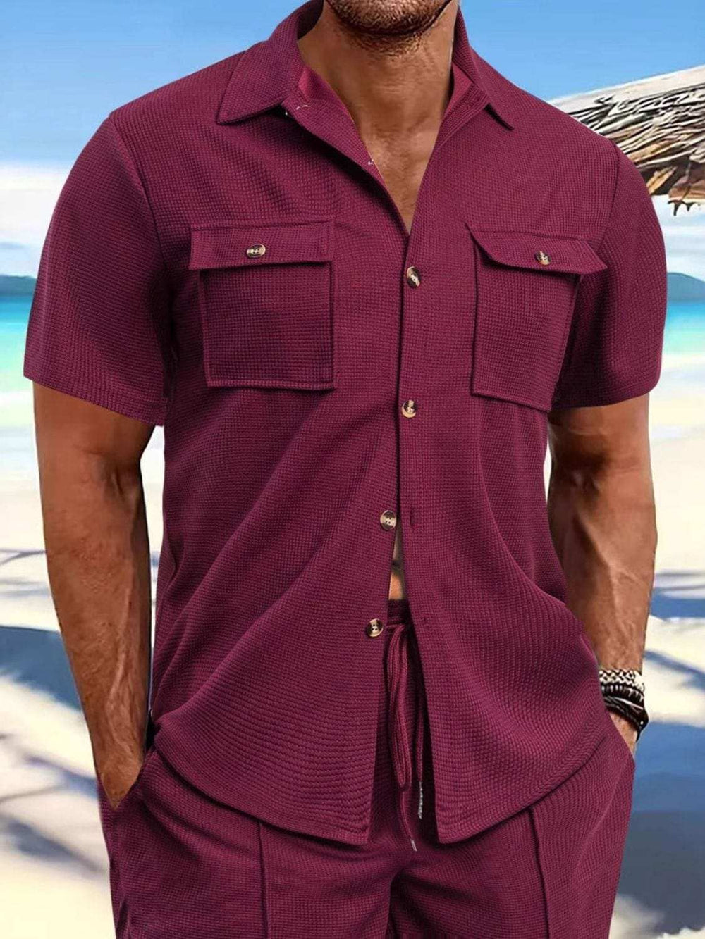 Men's Full Size Button Down Short Sleeve Shirt Plus Size - Trendsi - Flyclothing LLC