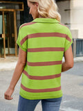 Striped Johnny Collar Cap Sleeve Sweater - Trendsi - Flyclothing LLC