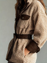 Leather Trim Sherpa Outerwear with Pockets - Trendsi - Flyclothing LLC