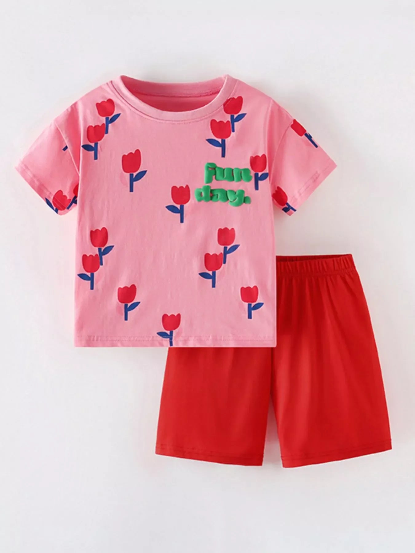 Children's Flower Round Neck Tee and Shorts Set - Trendsi - Flyclothing LLC