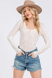 Ces Femme Velvet Floral Long Sleeve Bodysuit - Trendsi