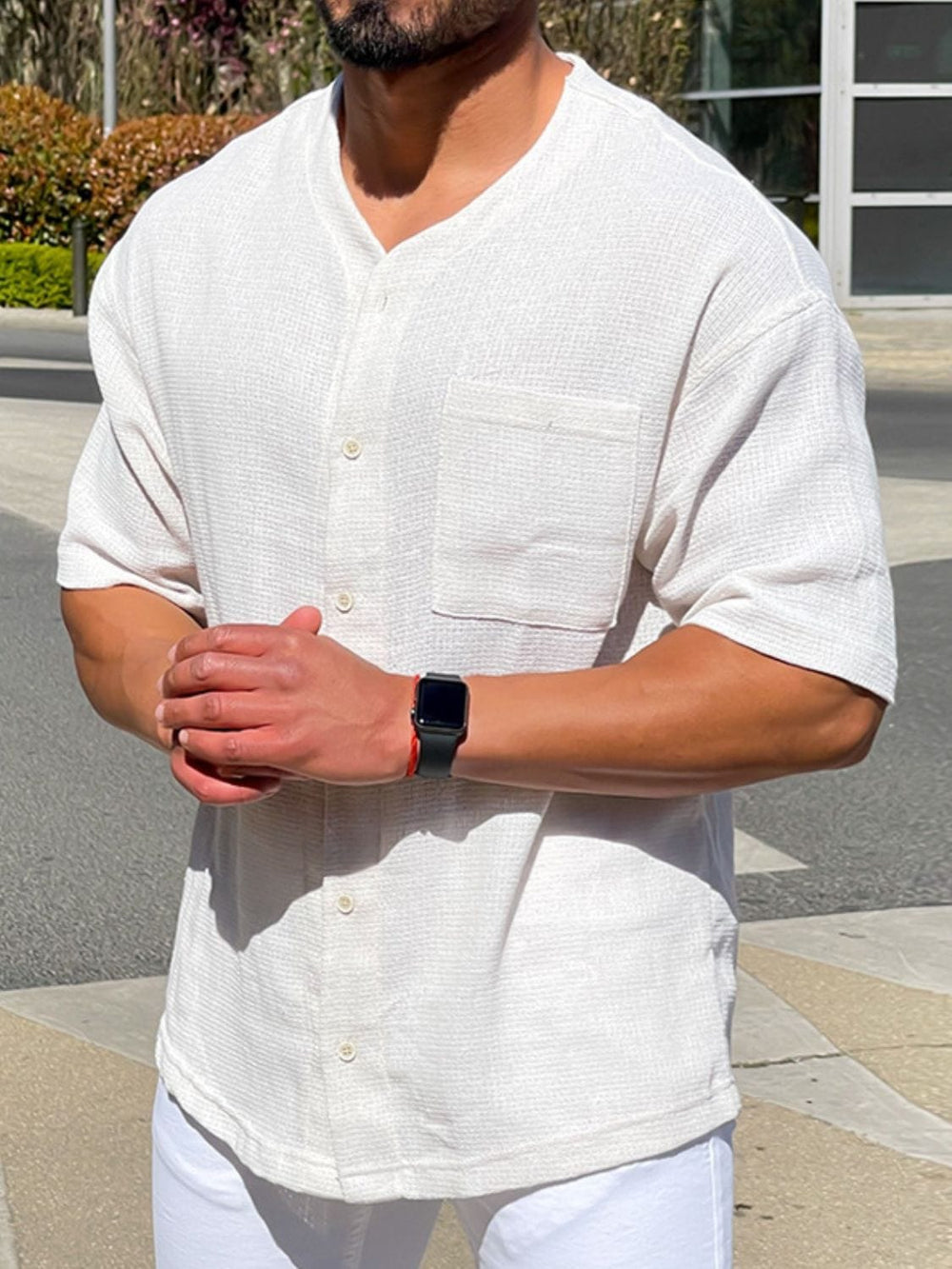 Men's Plus Size Chest Pocket Button Down Shirt - Trendsi
