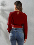 Round Neck Long Sleeve Blouse - Trendsi - Flyclothing LLC