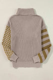 Striped & Checkered Turtleneck Dropped Shoulder Sweater - Trendsi - Flyclothing LLC