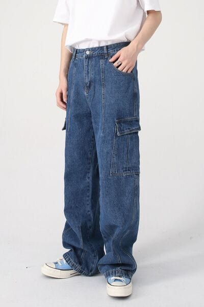 Wide Leg Jeans with Pockets - Trendsi