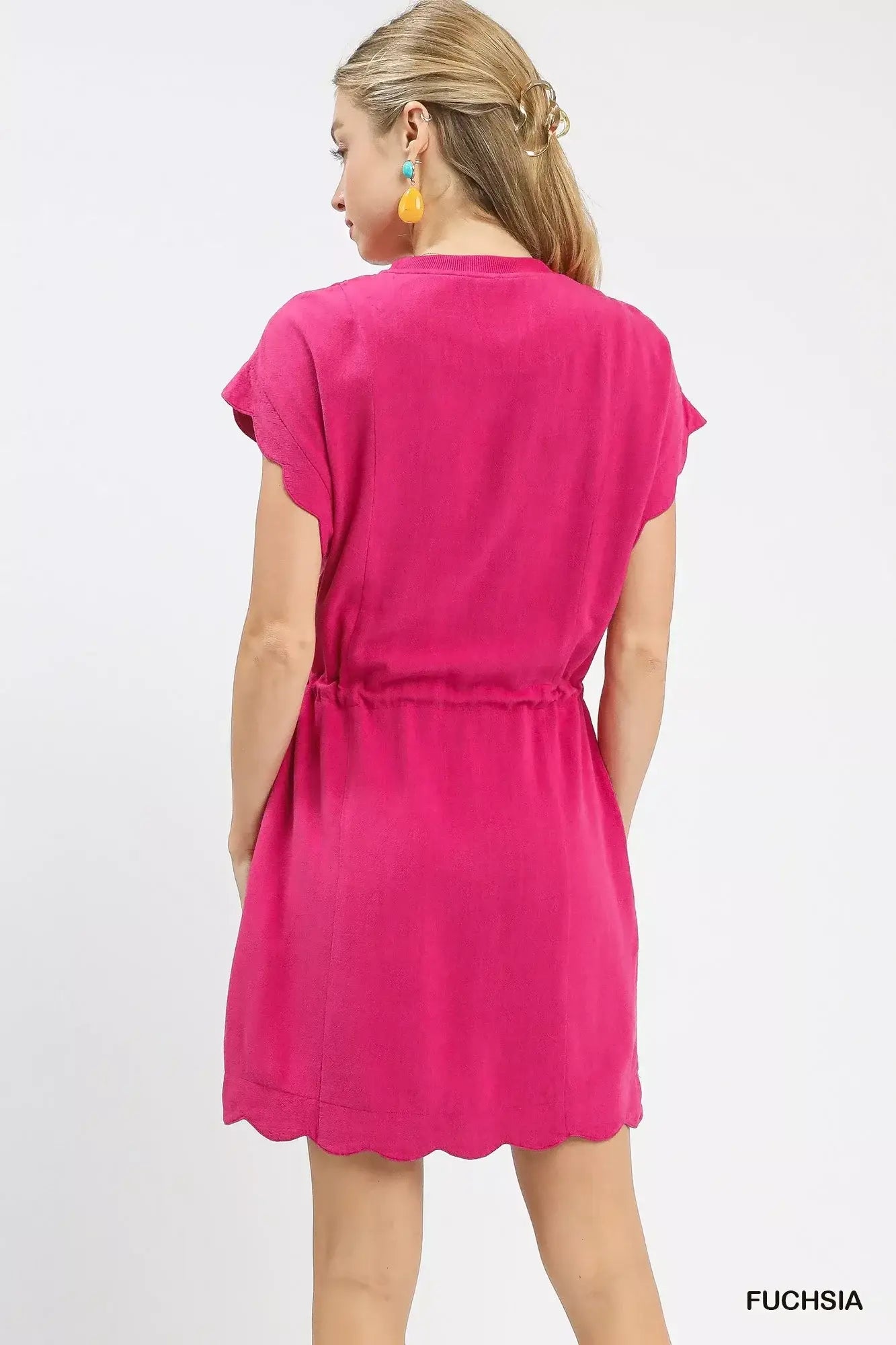 Umgee Linen Blend Scallop Hem Mini Dress - Trendsi - Flyclothing LLC