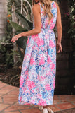 Floral Printed Sleeveless O Neck Knot Waist Dress - Trendsi