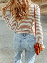 Striped Textured Knit Long Sleeve Tee - Trendsi - Flyclothing LLC