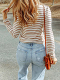 Striped Textured Knit Long Sleeve Tee - Trendsi - Flyclothing LLC