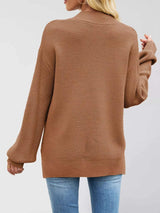 Ribbed Mock Neck Drop Shoulder Sweater - Trendsi - Flyclothing LLC