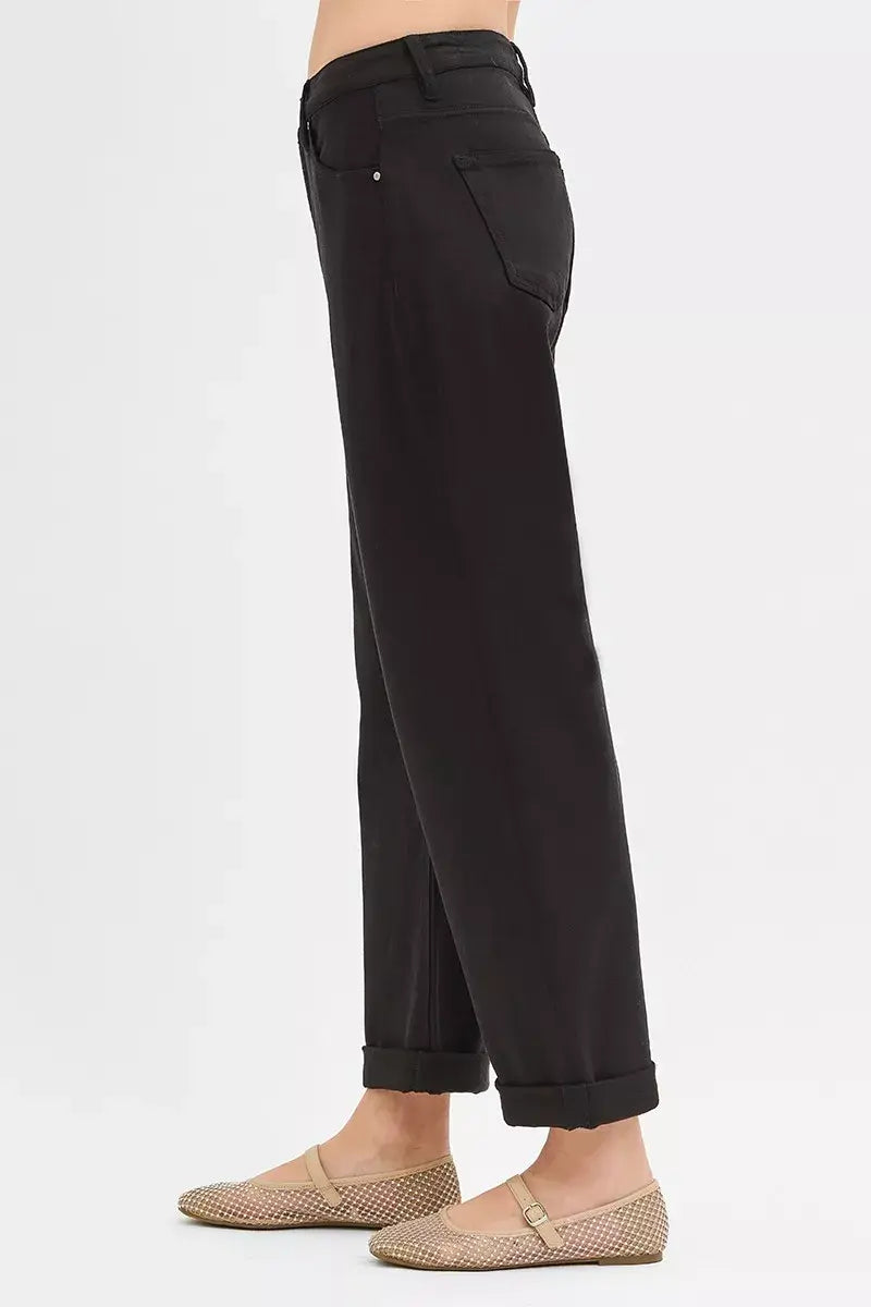 RISEN Tummy Control Mid Rise Ankle Barrel Relaxed Baggy - Trendsi - Flyclothing LLC