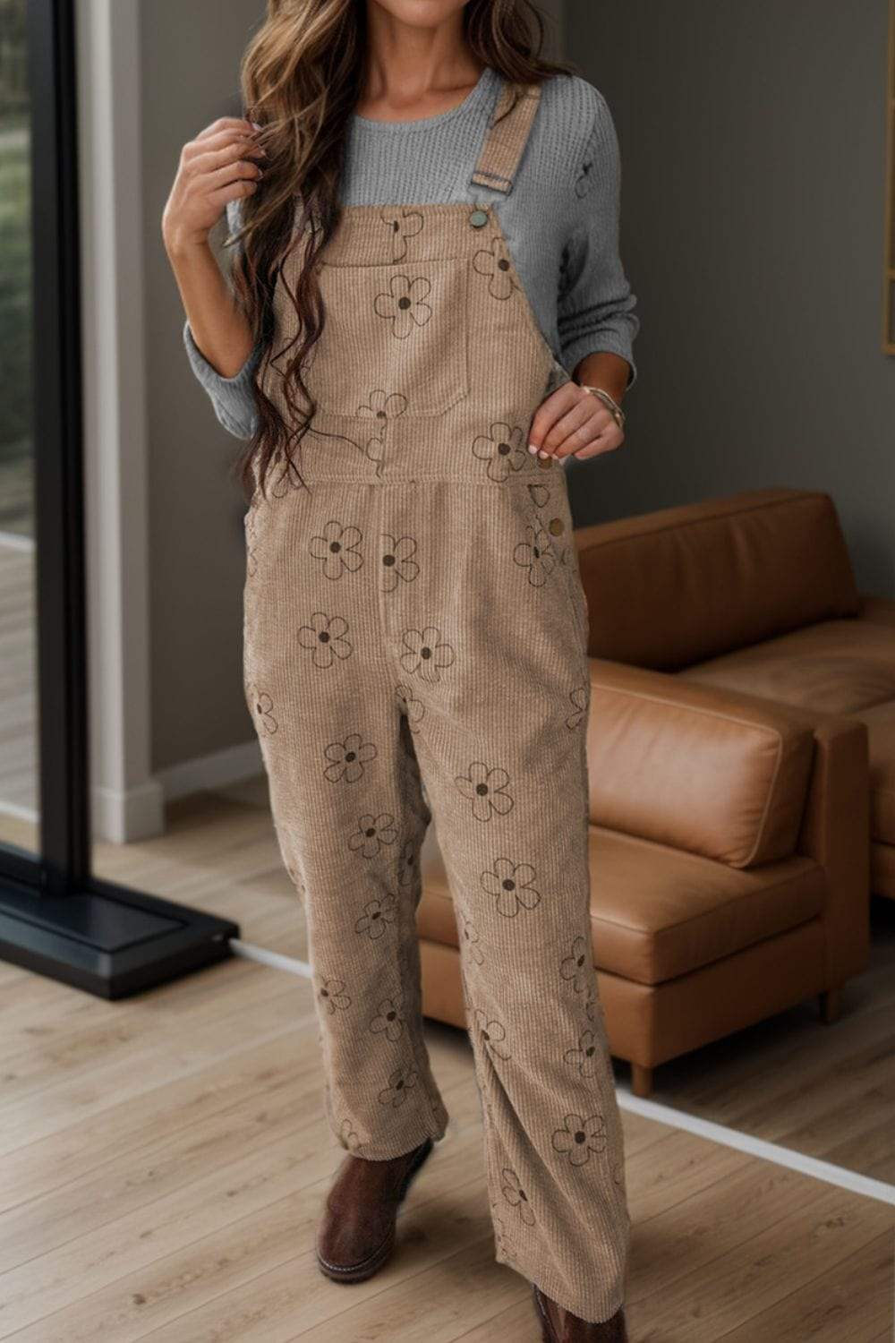 Flower Wide Strap Overalls with Pockets - Trendsi - Flyclothing LLC