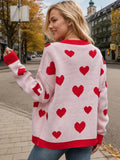 Heart Button Up Dropped Shoulder Long Sleeve Cardigan - Trendsi