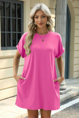 Florira Short Sleeve Mini Dress with Pockets - Trendsi - Flyclothing LLC
