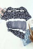 Leopard V-Neck Short Sleeve T-Shirt - Trendsi - Flyclothing LLC