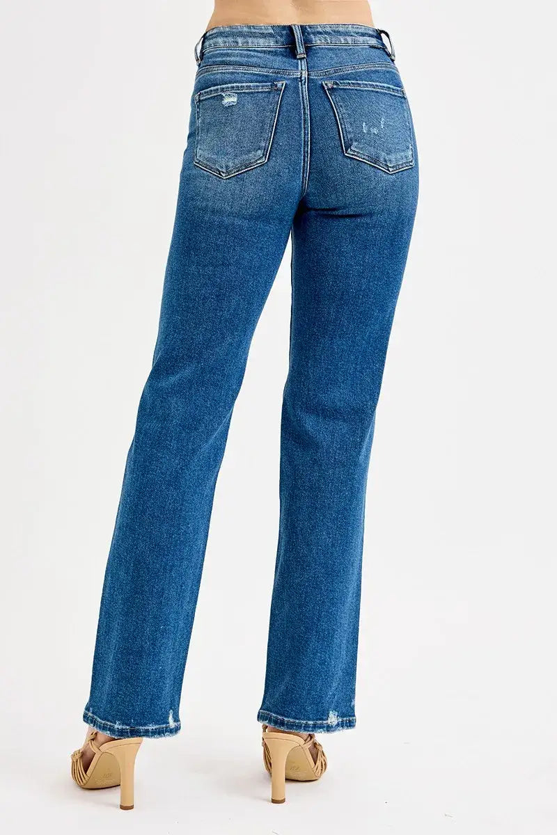 RISEN Full Size Tummy Control High Rise Straight Distressed Jeans Plus Size - Trendsi - Flyclothing LLC