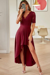 Lace Cutout V-Neck Short Sleeve Dress - Trendsi - Flyclothing LLC