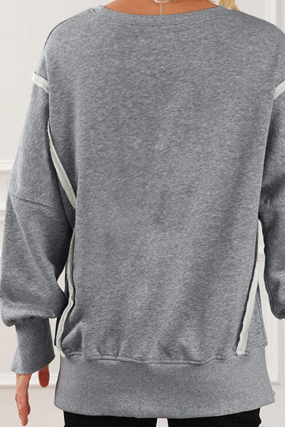 Exposed Seam High-Low Long Sleeve Sweatshirt - Trendsi - Flyclothing LLC