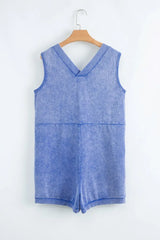 Mineral Wash Pocketed Sleeveless V Neck Loose Romper - Trendsi - Flyclothing LLC