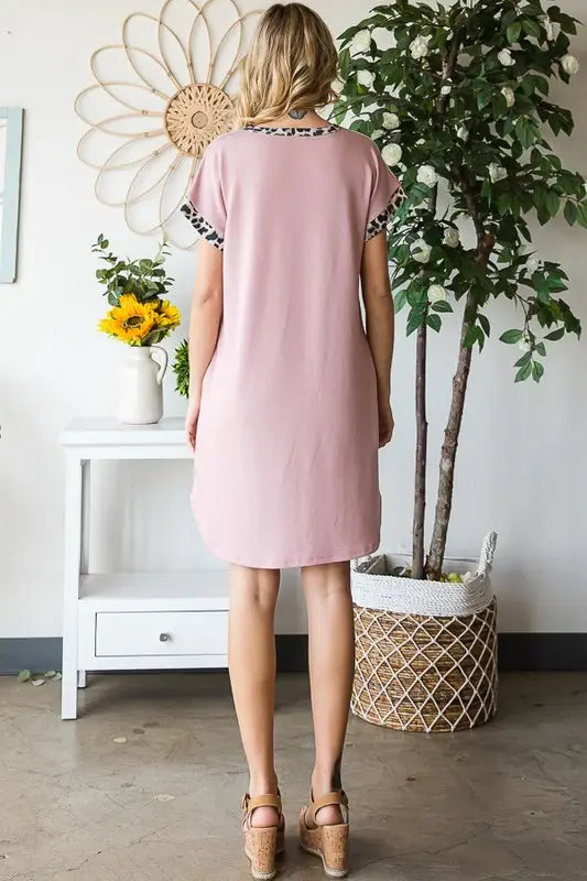 Heimish Full Size Solid Color Block and Animal Mini Dress Plus Size - Trendsi - Flyclothing LLC