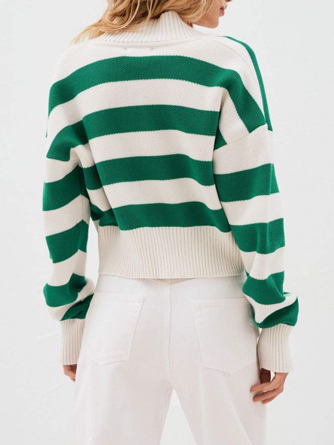 Striped Button Down Drop Shoulder Cardigan - Trendsi - Flyclothing LLC