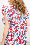 Ruffled Printed V-Neck Cap Sleeve Blouse - Trendsi