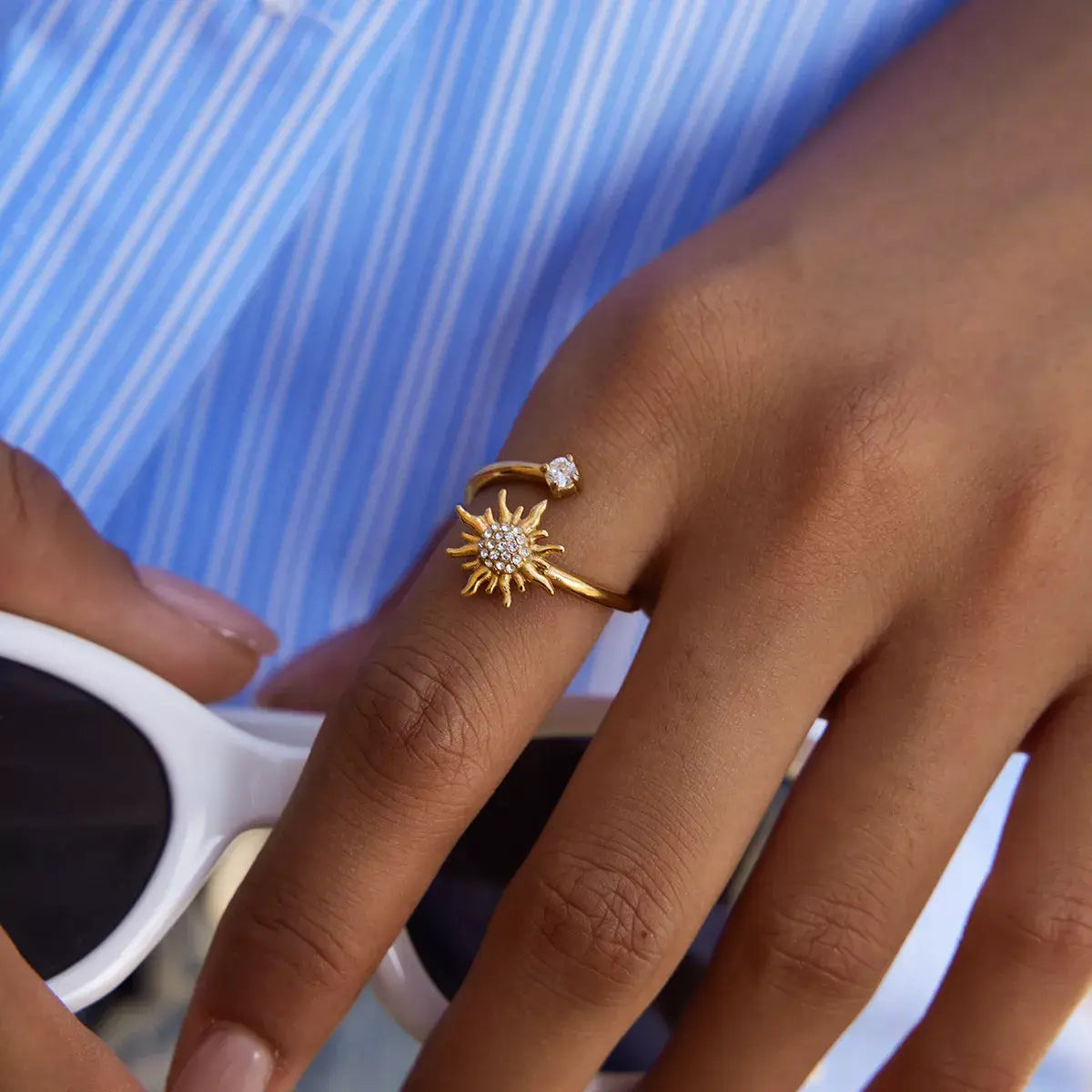 18K Gold-Plated Zircon Sun Bypass Ring - Trendsi - Flyclothing LLC