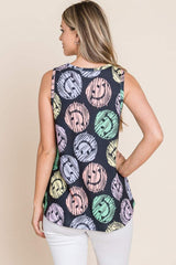 BOMBOM Round Neck Smiley Face Tank - Trendsi - Flyclothing LLC