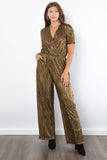 Be Stage Surplice Short Sleeve Pleated Foil Jumpsuit - Trendsi
