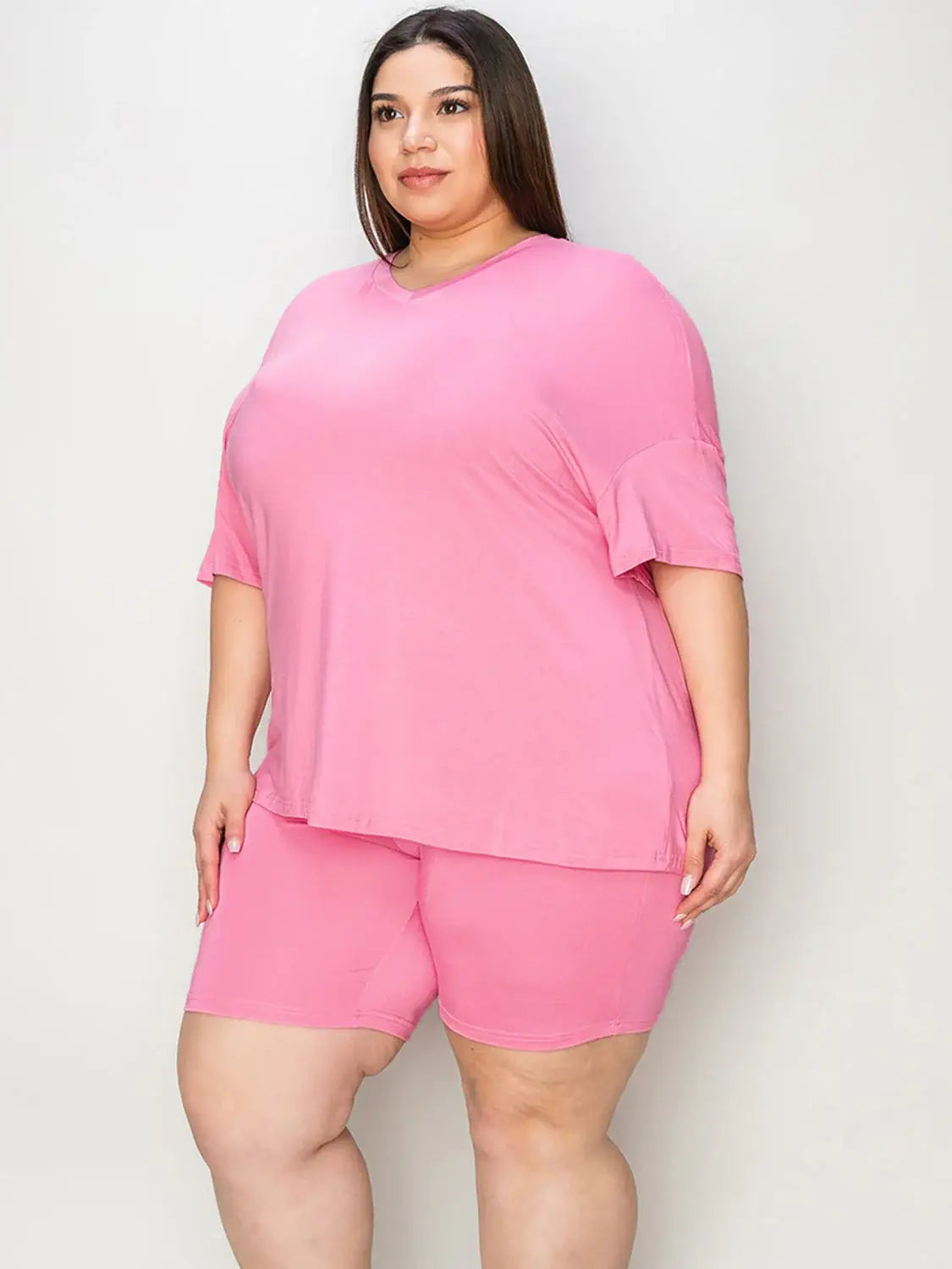 Basic Bae Full Size V-Neck Drop Shoulder T-Shirt and Shorts Set - ShopBasicbae - Flyclothing LLC