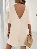 Backless Textured Round Neck Half Sleeve Romper - Trendsi - Flyclothing LLC