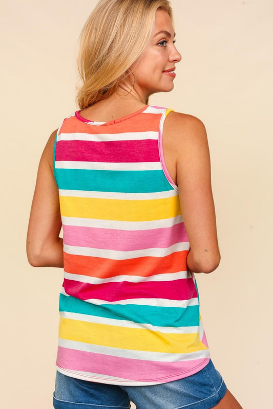 Haptics Round Neck Striped Knit Tank - Trendsi