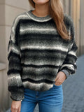 Gradient Round Neck Dropped Shoulder Sweater - Trendsi - Flyclothing LLC