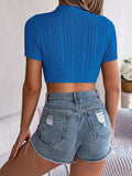 Cable Knit Openwork Round Neck Knit Top - Trendsi - Flyclothing LLC