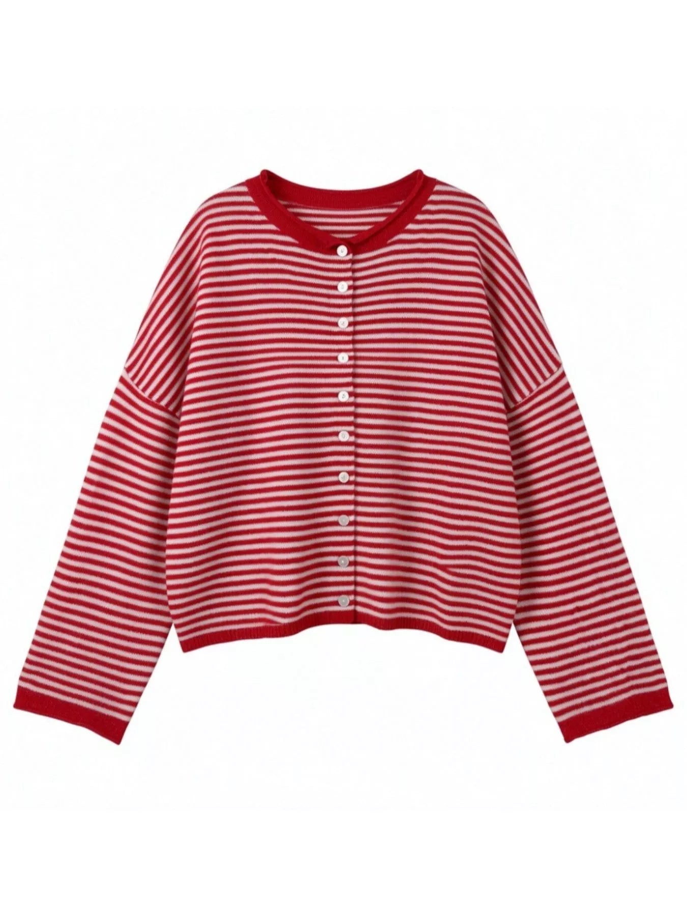 Button-Down Striped Knit Cardigan - Trendsi - Flyclothing LLC