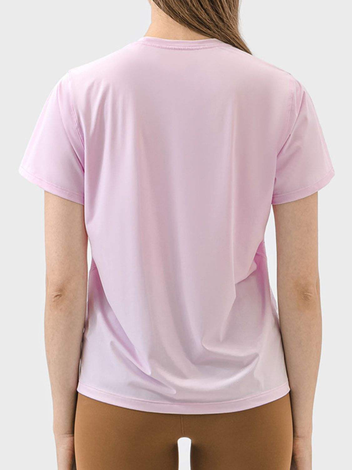 Slit Round Neck Short Sleeve Active T-Shirt - Trendsi - Flyclothing LLC