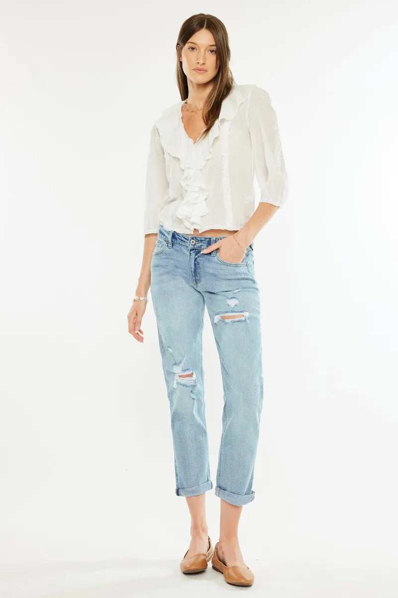 Kancan Mid Rise Distressed Boyfriend Fit Jeans - Trendsi - Flyclothing LLC
