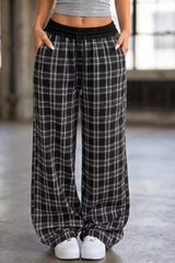 Plaid Wide-Leg Drawstring Pants - Trendsi - Flyclothing LLC