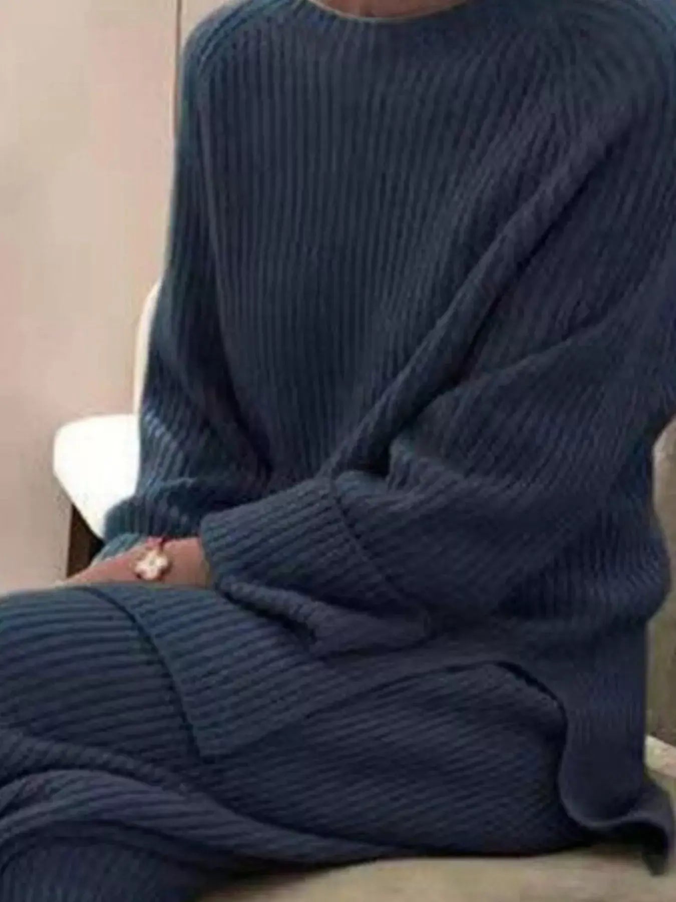 Full Size Ribbed Knit Relaxed Fit Top and Pants Sweater Set Plus Size - Trendsi - Flyclothing LLC