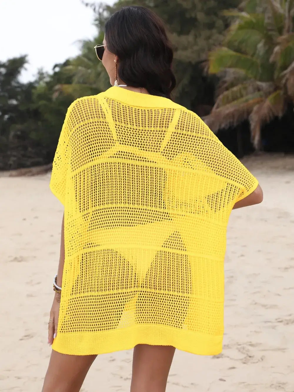 Hollow Out Collared Neck Cover-Up - Trendsi - Flyclothing LLC