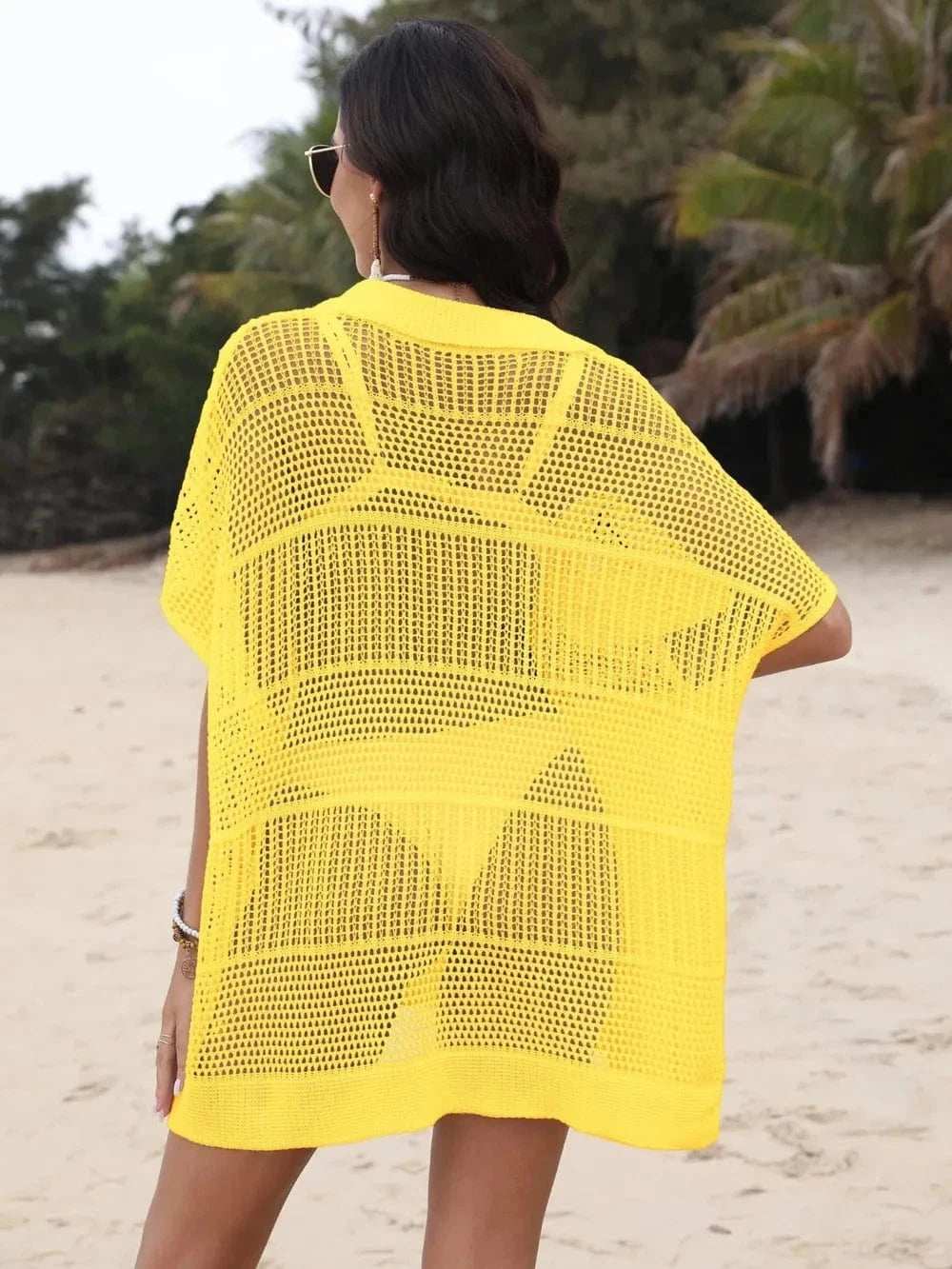 Hollow Out Collared Neck Cover-Up - Trendsi - Flyclothing LLC