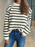 Striped Round Neck Long Sleeve Sweater - Trendsi - Flyclothing LLC