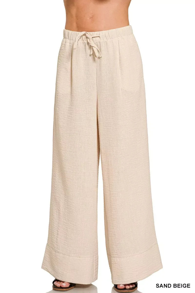 Zenana Woven Airflow Drawstring Pants - Trendsi - Flyclothing LLC